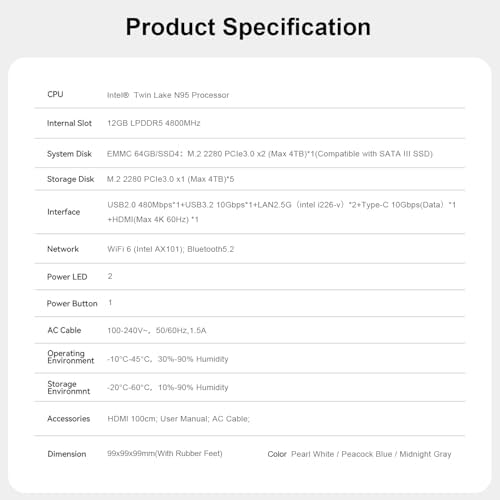 Beelink ME Mini PC, Intel N150 Processor, 12GB LPDDR5, Dual |5G LAN, 64GB eMMC + 2TB SSD, Ideal for Cloud Computing and